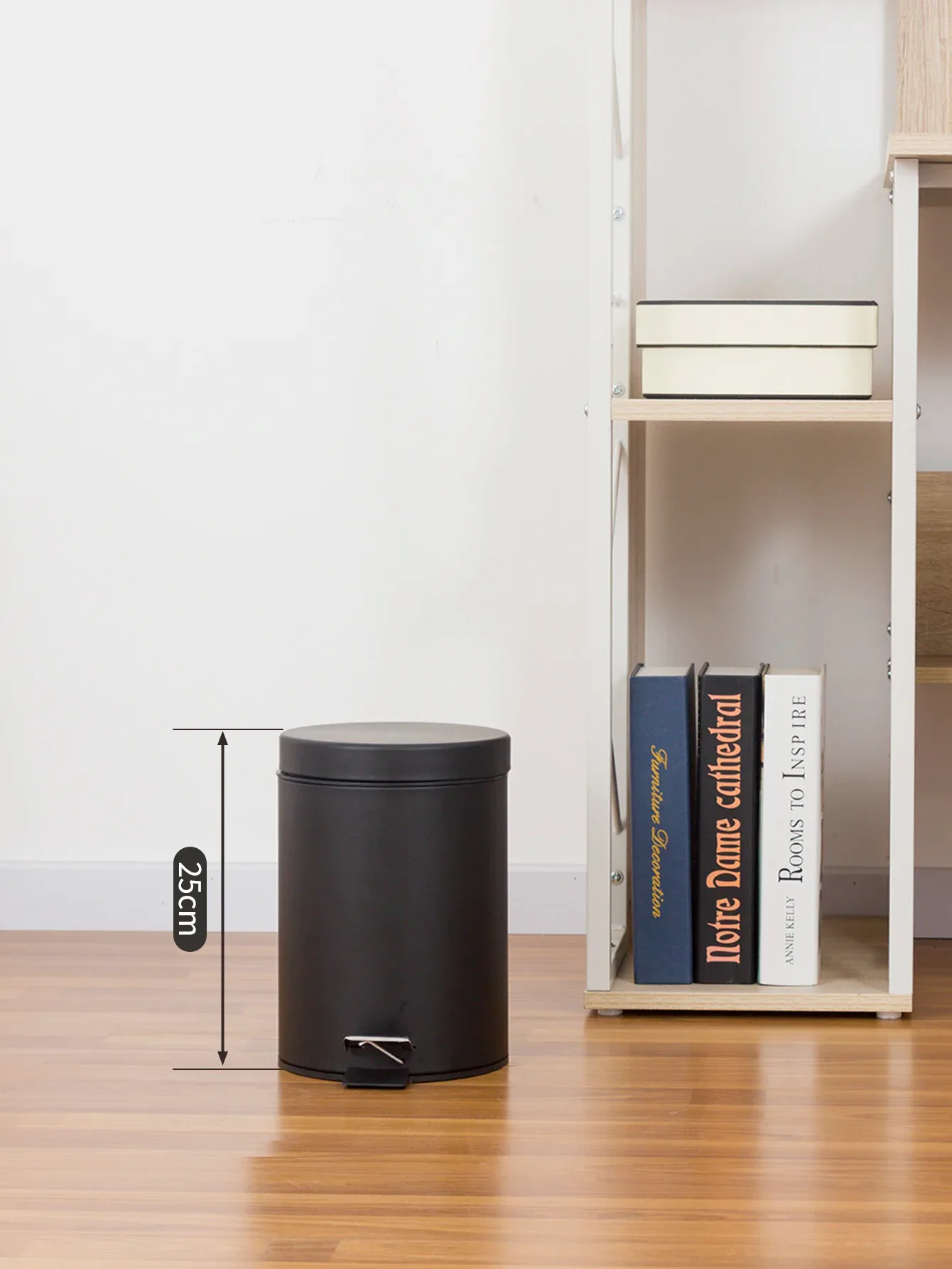 Mini poubelle ronde 3L noire avec couvercle et seau amovible - Image 3