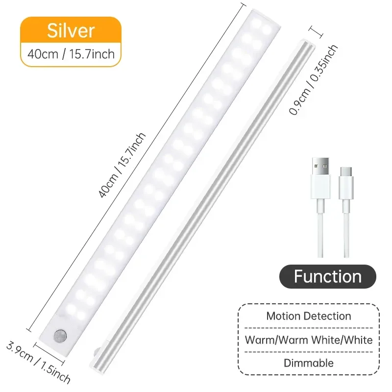 Réglette LED sans fil rechargeable avec détecteur de mouvement pour placard et armoire 16