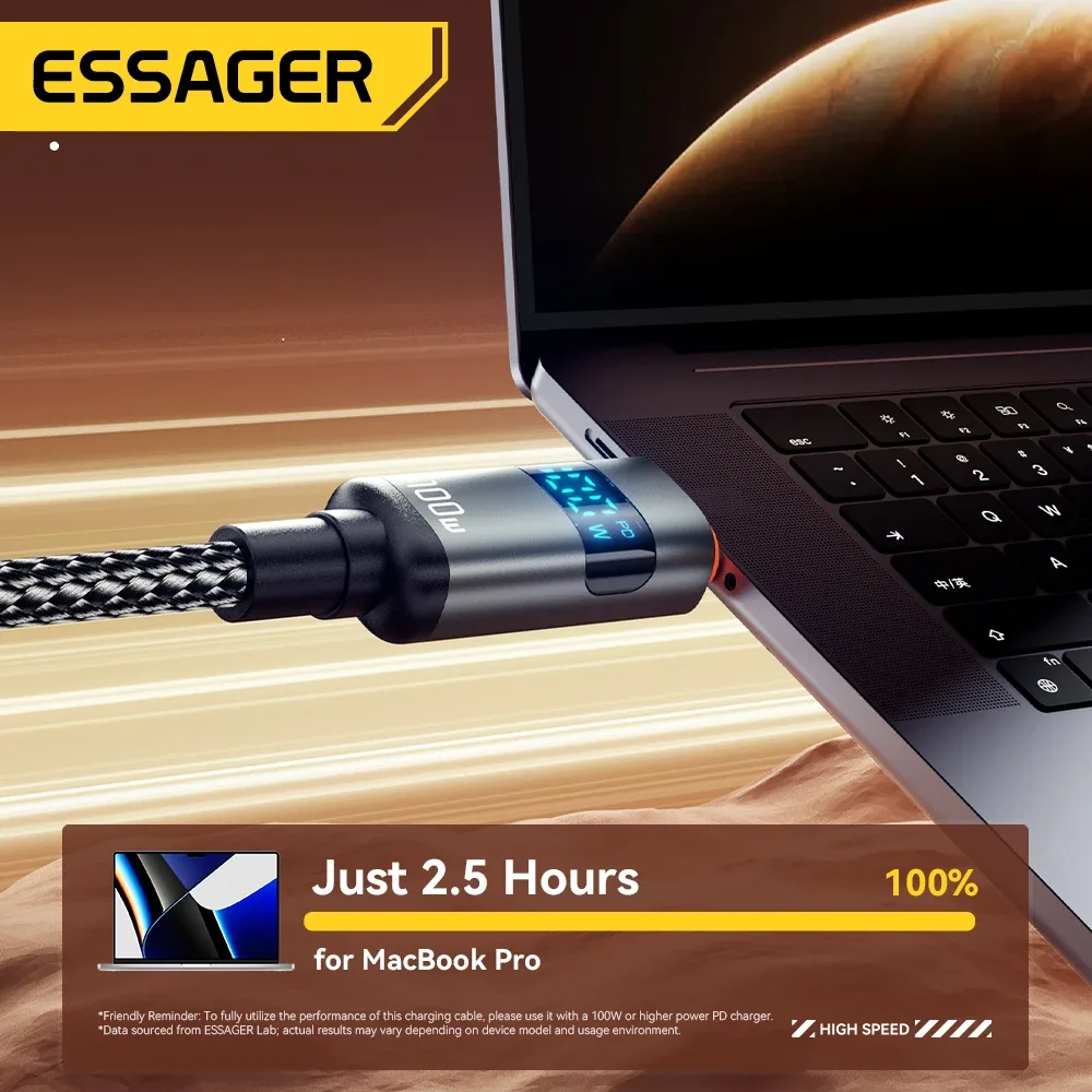 Essager - Câble de charge rapide USB-C vers USB-C 100W PD avec affichage digital - Image 3