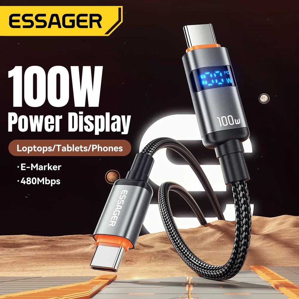 Essager - Câble de charge rapide USB-C vers USB-C 100W PD avec affichage digital - Image 2