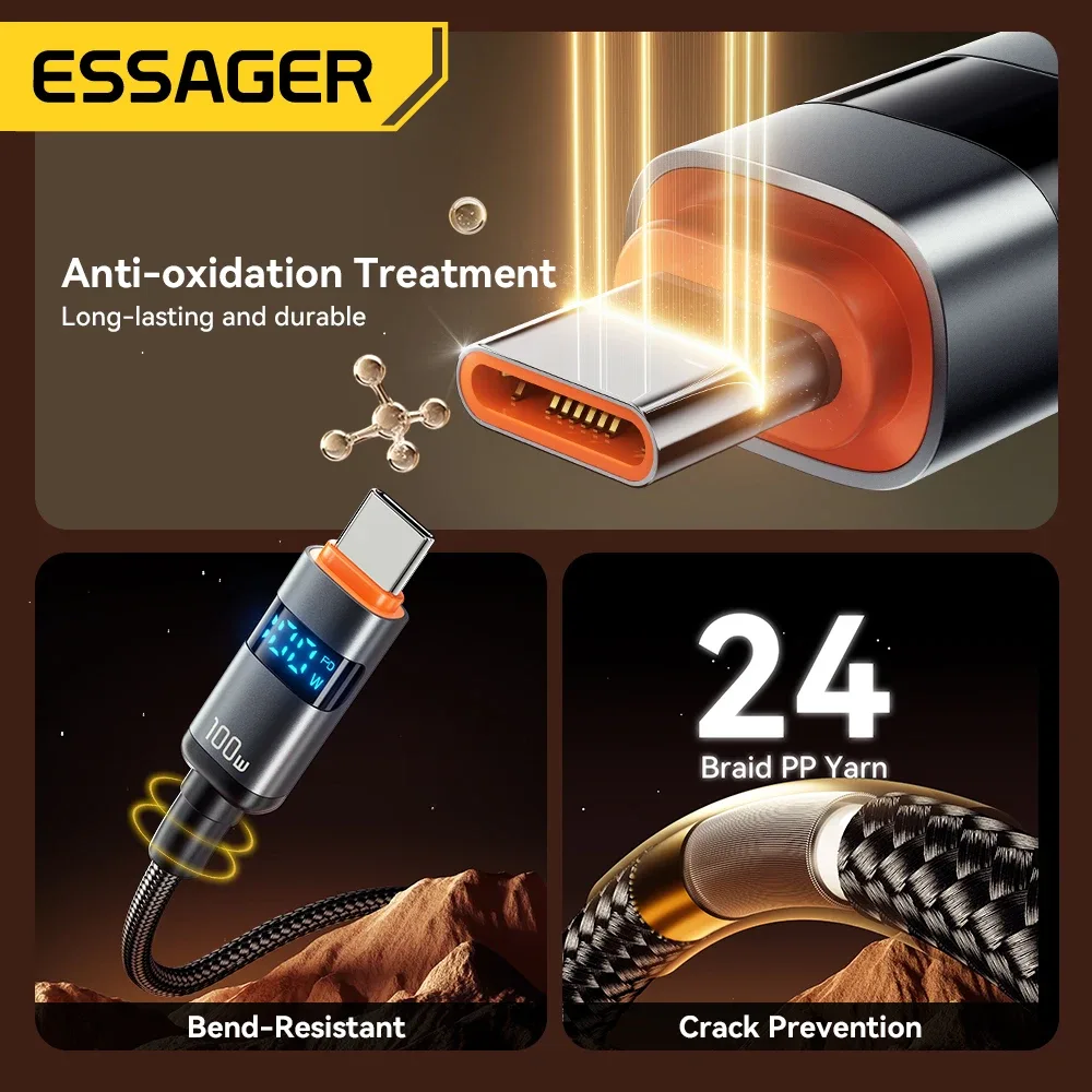 Essager - Câble de charge rapide USB-C vers USB-C 100W PD avec affichage digital - Image 6