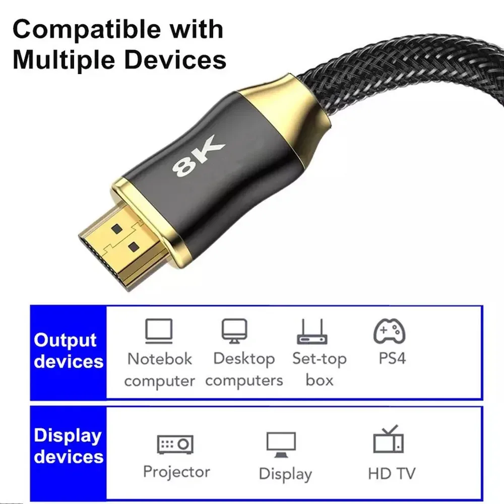 Câble HDMI 2.1 Ultra Haute Vitesse - 8K 60Hz / 4K 120Hz - 48Gbps - HDR & eARC - Compatible PS5, Apple TV et Projecteurs - Image 6
