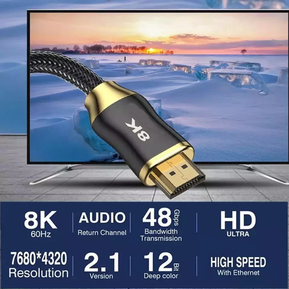 Câble HDMI 2.1 Ultra Haute Vitesse - 8K 60Hz / 4K 120Hz - 48Gbps - HDR & eARC - Compatible PS5, Apple TV et Projecteurs - Image 3