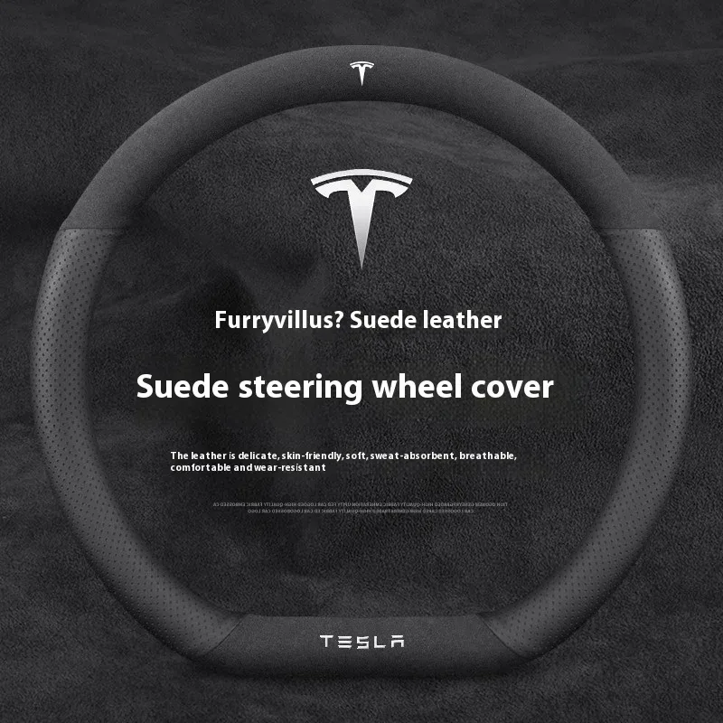 Housse de volant antidérapante en daim et cuir pour Tesla Model 3, Y, S, X et Roadster - Image 2
