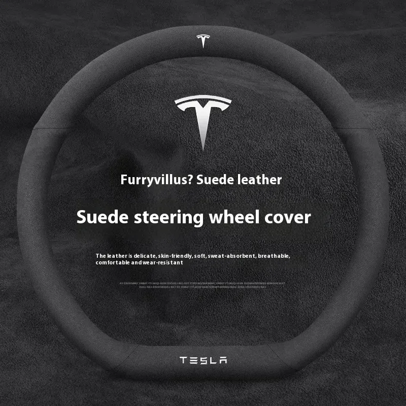 Housse de volant antidérapante en daim et cuir pour Tesla Model 3, Y, S, X et Roadster - Image 3