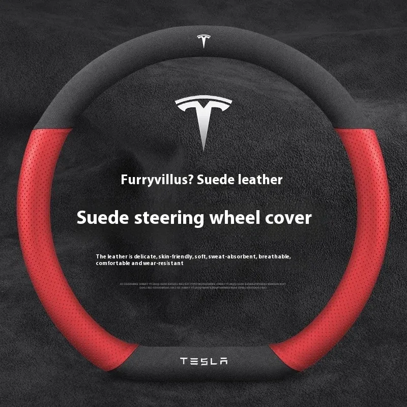 Housse de volant antidérapante en daim et cuir pour Tesla Model 3, Y, S, X et Roadster - Image 4