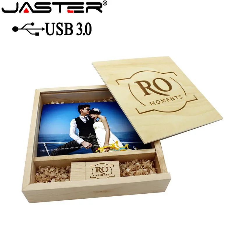 Album photo en bois avec coffret et clé USB 3.0 - Cadeau de mariage (170 x 170 x 35 mm) - Image 2