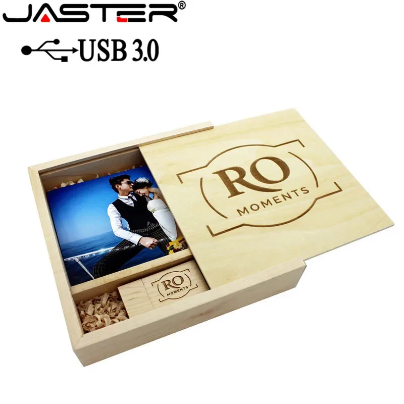 Album photo en bois avec coffret et clé USB 3.0 - Cadeau de mariage (170 x 170 x 35 mm) - Image 5