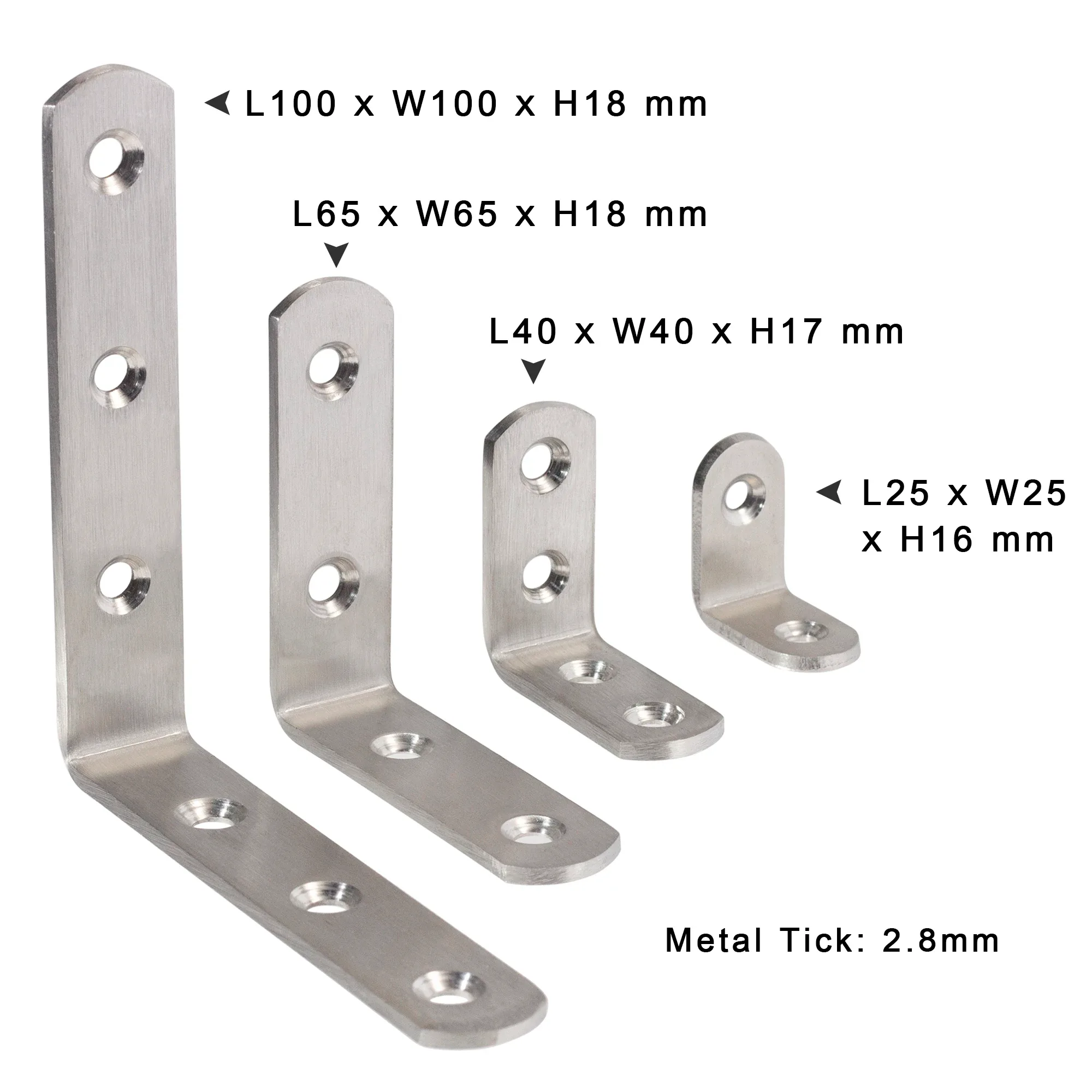 Lot de 10 équerres d'angle en acier inoxydable à 90 degrés pour meubles - Image 2