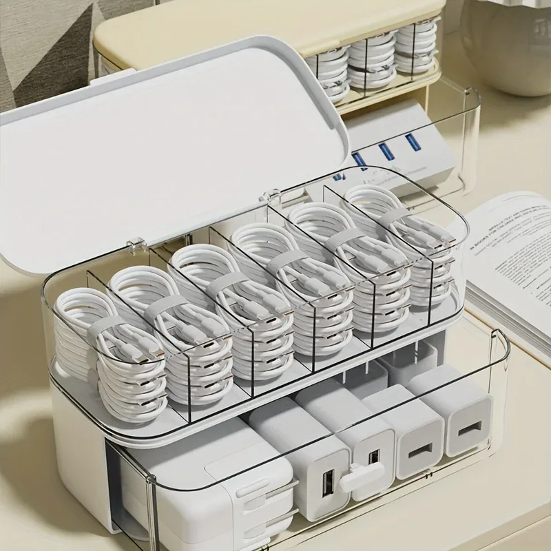 Boîte de rangement transparente pour câbles et chargeurs avec couvercle - Image 1