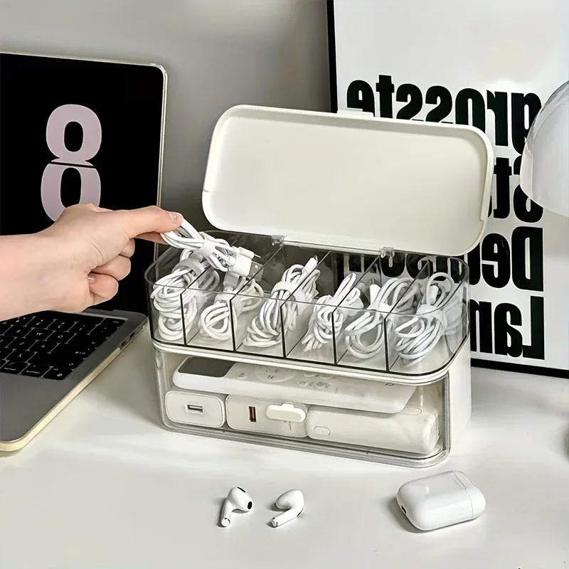 Boîte de rangement transparente pour câbles et chargeurs avec couvercle - Image 2