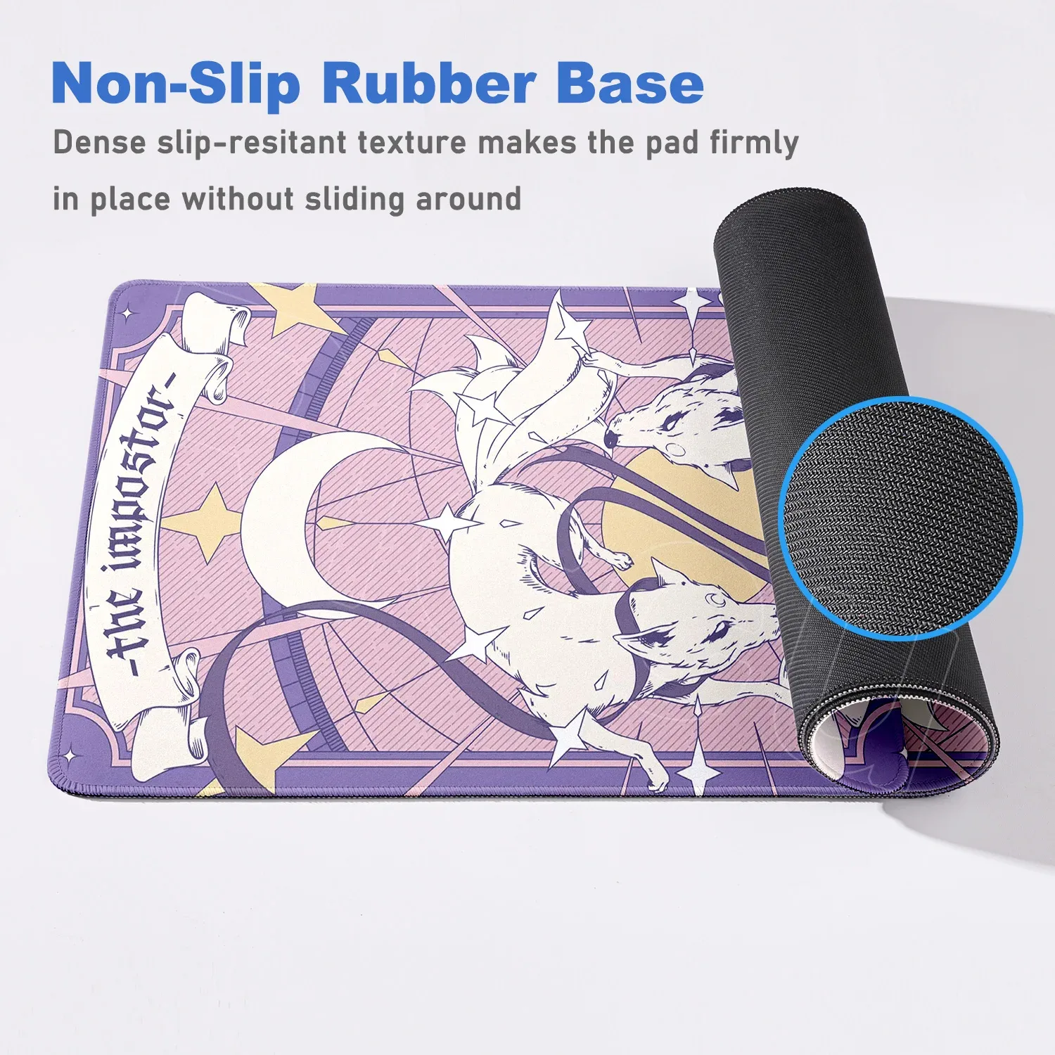 Tapis de souris XXL Renard Anime Violet - Base antidérapante et bords cousus - Image 5