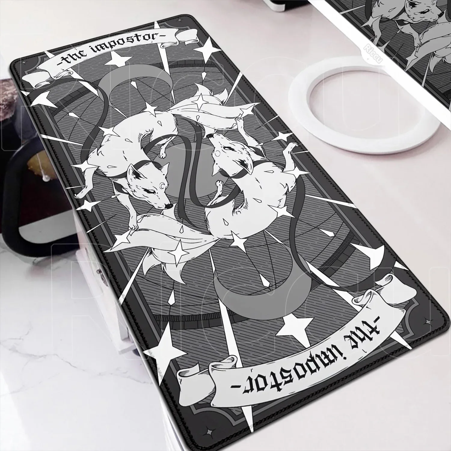 Tapis de souris XXL Renard Anime Violet - Base antidérapante et bords cousus - Image 3