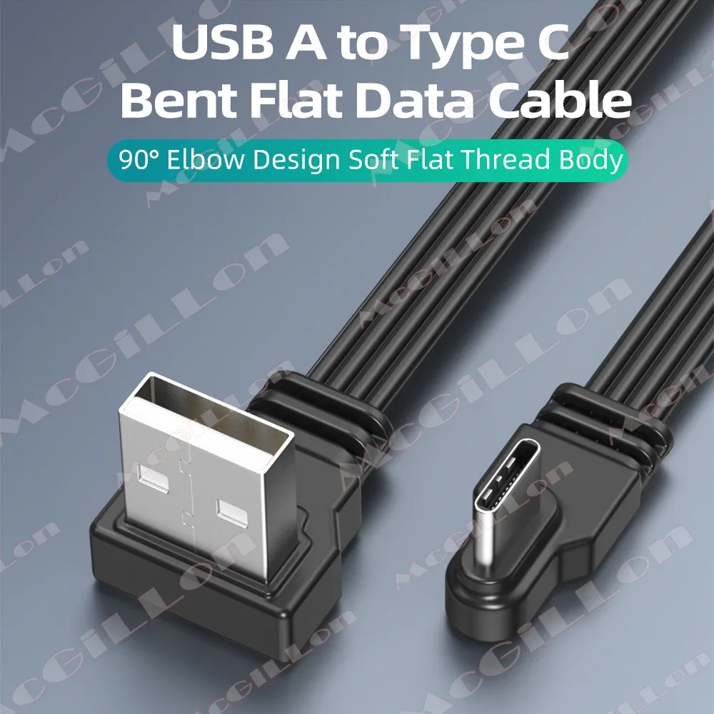 Câble USB vers USB-C plat et flexible, coudé à 90° (10 cm / 30 cm / 50 cm) - Image 2