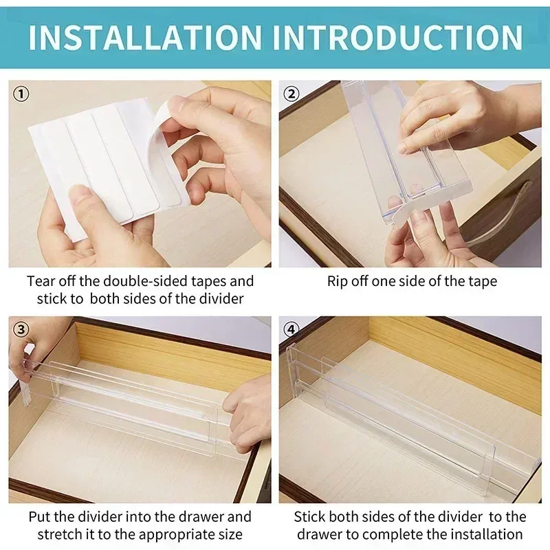 Séparateurs de tiroir extensibles en plastique transparent, 27,5 à 52 cm (Hauteur 8 cm) - Image 5