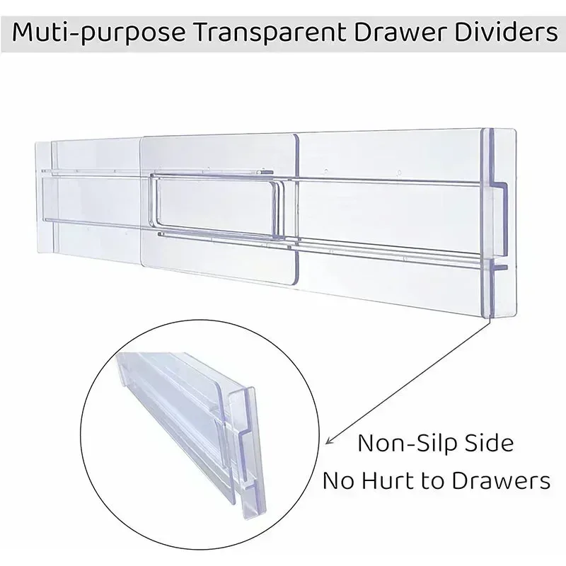 Séparateurs de tiroir extensibles en plastique transparent, 27,5 à 52 cm (Hauteur 8 cm) - Image 3