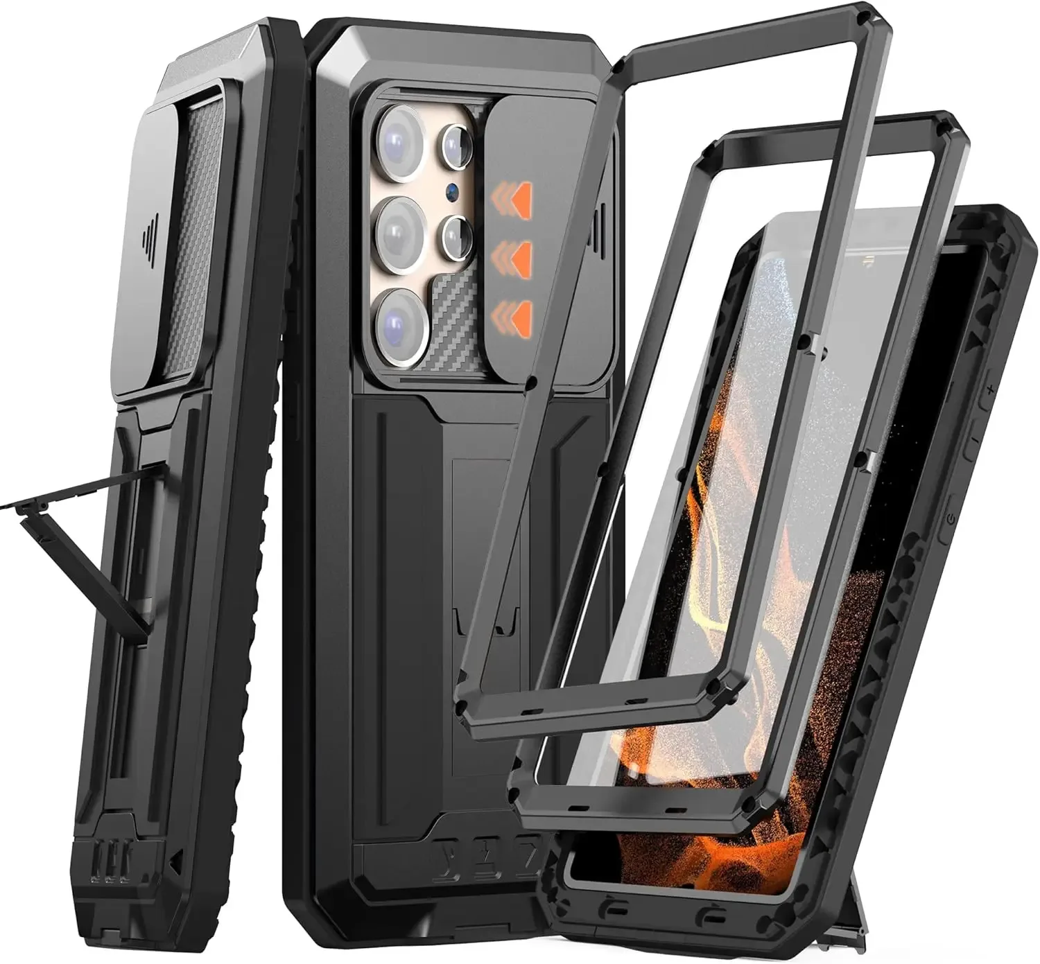 Coque de protection antichoc pour Samsung Galaxy S21/S22/S23/S24/S25, cache-caméra coulissant, support intégré et protection d'écran en verre. - Image 1