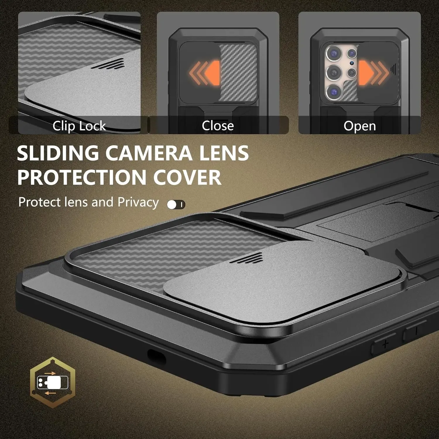 Coque de protection antichoc pour Samsung Galaxy S21/S22/S23/S24/S25, cache-caméra coulissant, support intégré et protection d'écran en verre. - Image 3