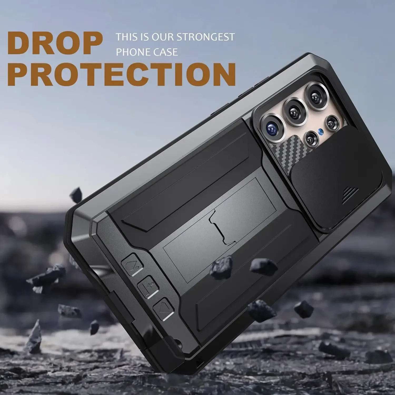 Coque de protection antichoc pour Samsung Galaxy S21/S22/S23/S24/S25, cache-caméra coulissant, support intégré et protection d'écran en verre. - Image 4