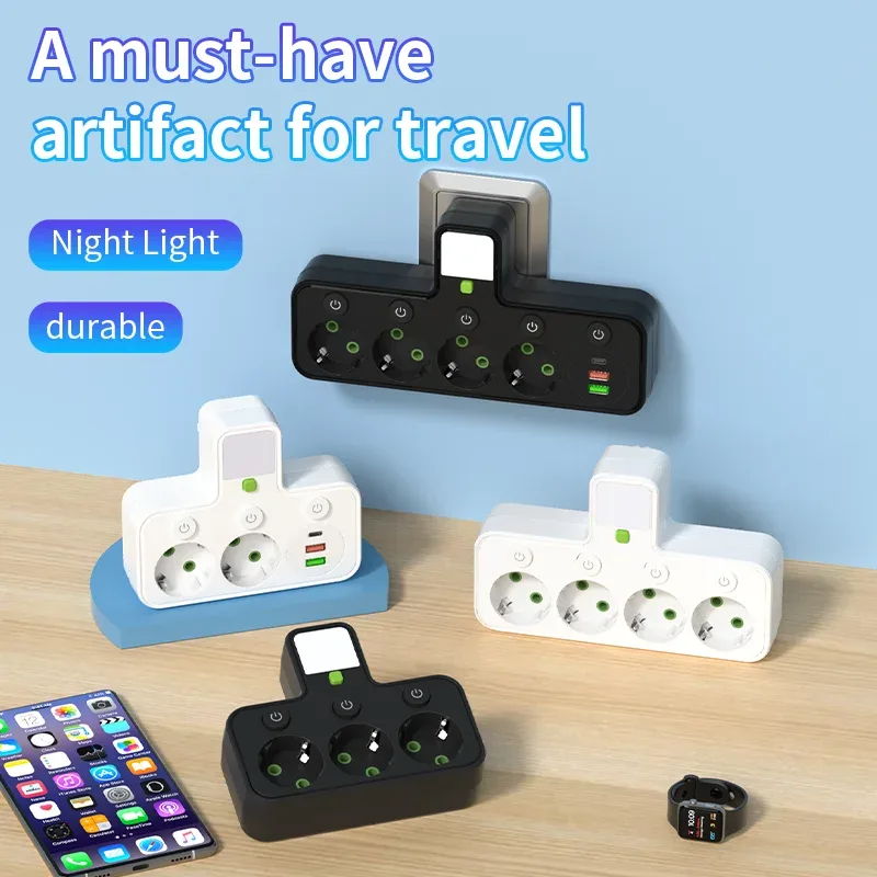 Multiprise murale avec 4 prises secteur, 2 ports USB, 1 port USB-C, interrupteur et veilleuse 4