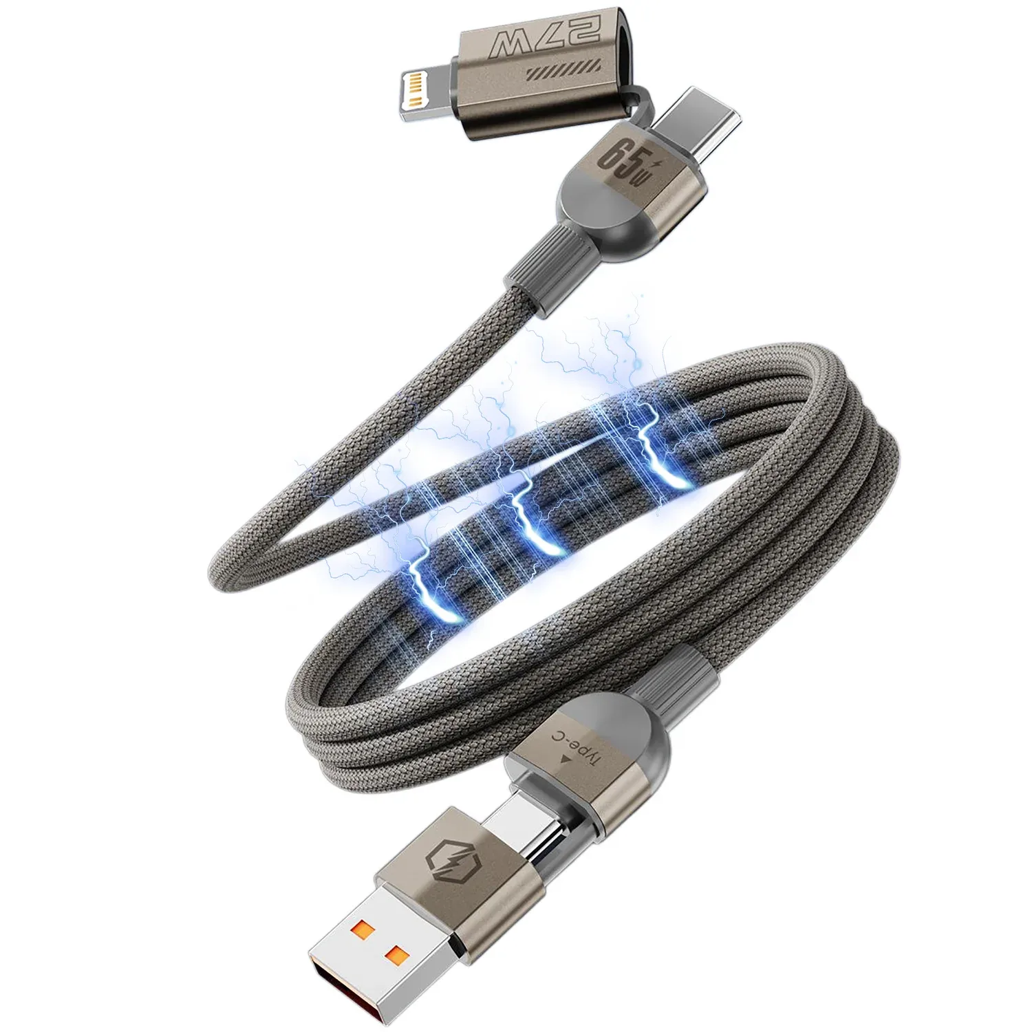 Câble USB-C magnétique 4-en-1 PD 65W - Charge rapide anti-enchevêtrement 4