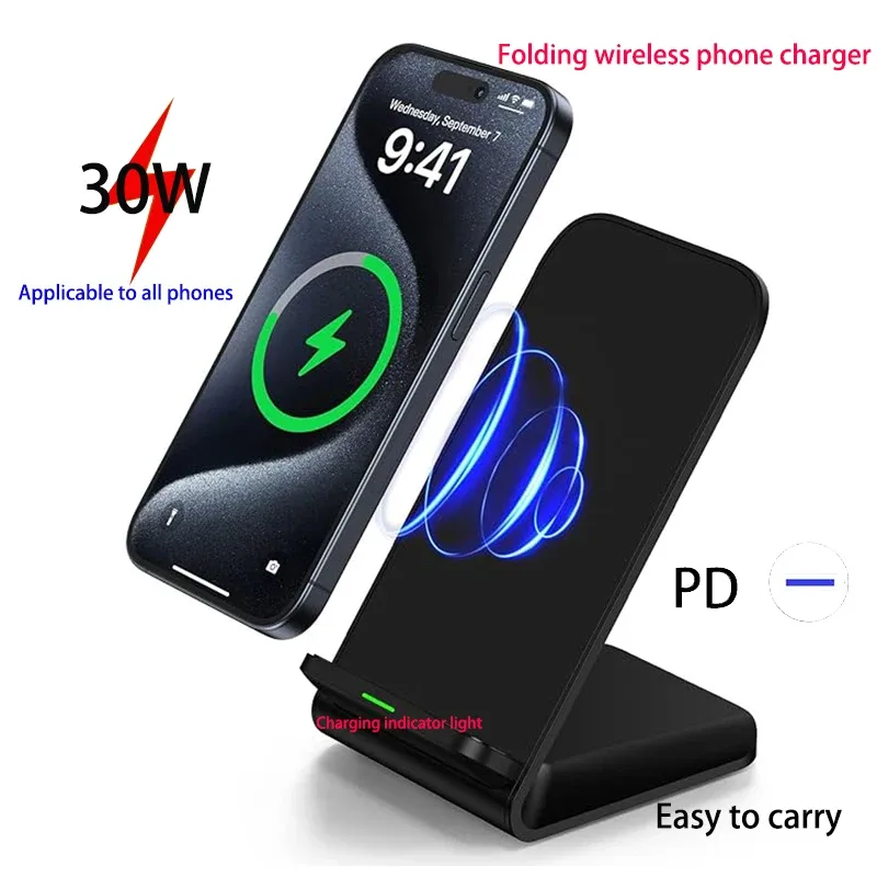 Support de charge sans fil rapide 50W pour Samsung, iPhone et Xiaomi - Image 1