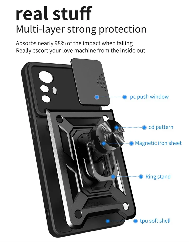 Coque Antichoc avec Cache Caméra Coulissant et Anneau Support pour Xiaomi 12 / 12 Pro / 12 Lite / 12X - Image 5