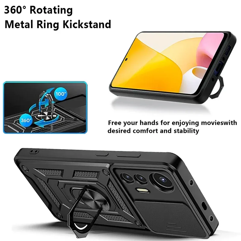 Coque Antichoc avec Cache Caméra Coulissant et Anneau Support pour Xiaomi 12 / 12 Pro / 12 Lite / 12X - Image 3