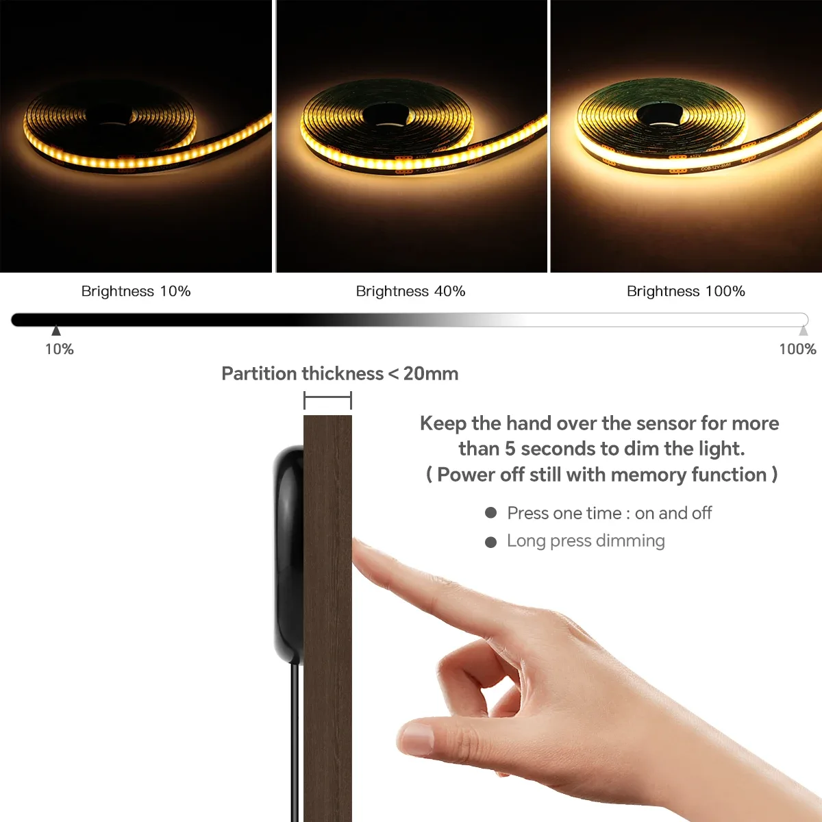 Applique murale LED COB noire avec variateur tactile et design discret - Image 2