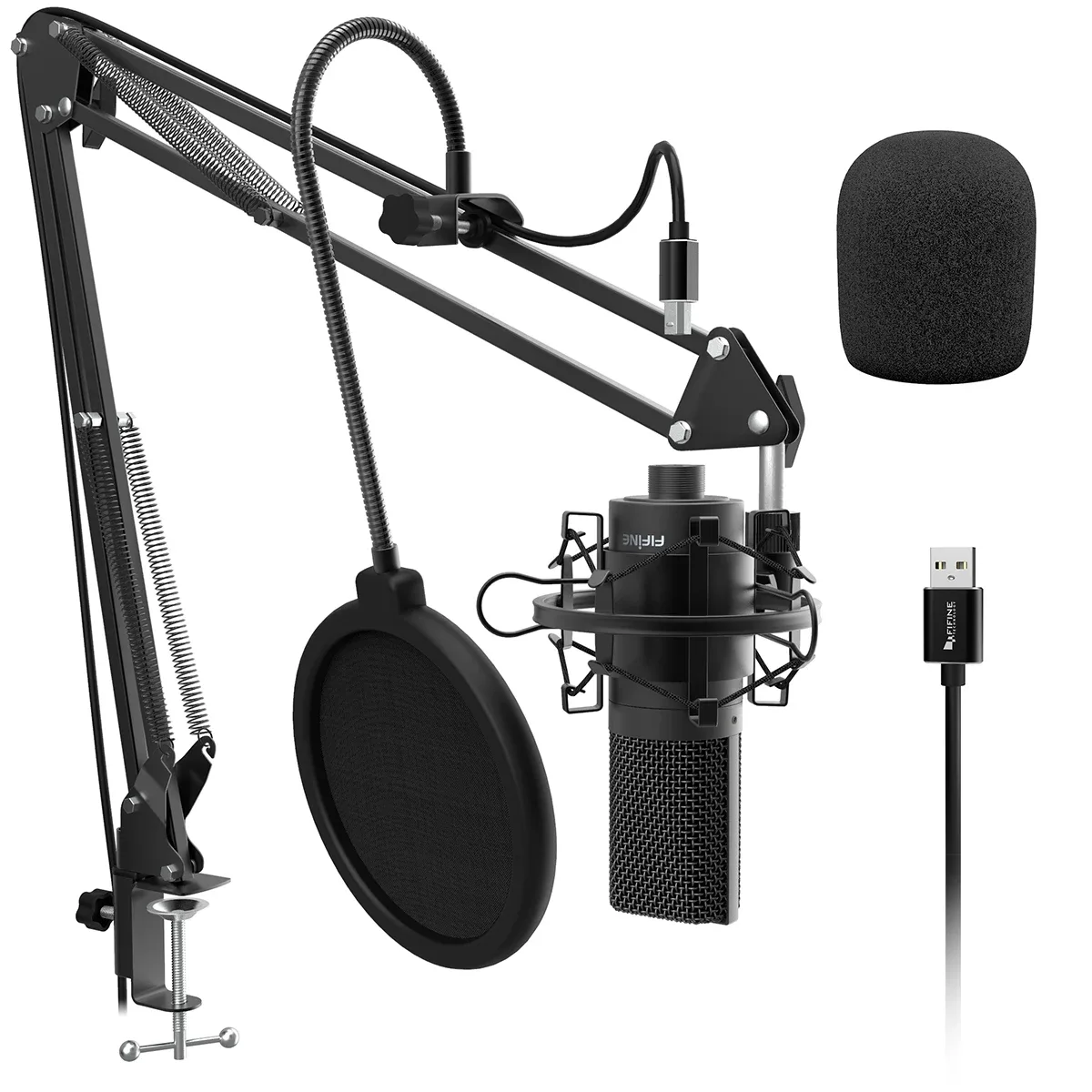 Microphone USB FIFINE K780 avec bras articulé, support antichoc et filtre anti-pop pour podcast et voix off - Image 1