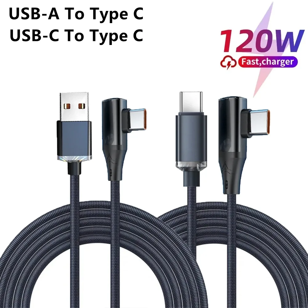 Câble USB-C vers USB-C 120W 6A - Connecteur Coudé à 90° - Charge Rapide et Transfert de Données - Image 1