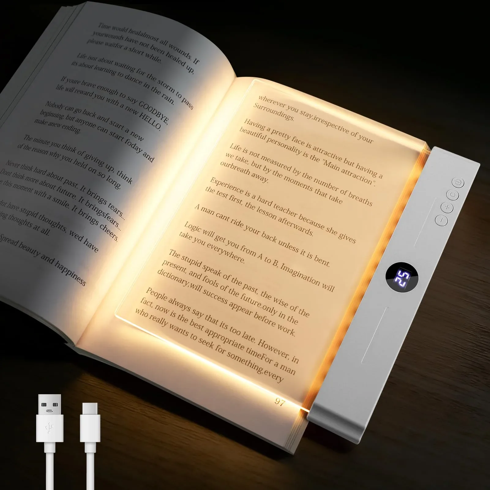 Lampe de lecture LED rechargeable USB - Design plat et transparent, 3 modes de couleur et minuterie - Image 1