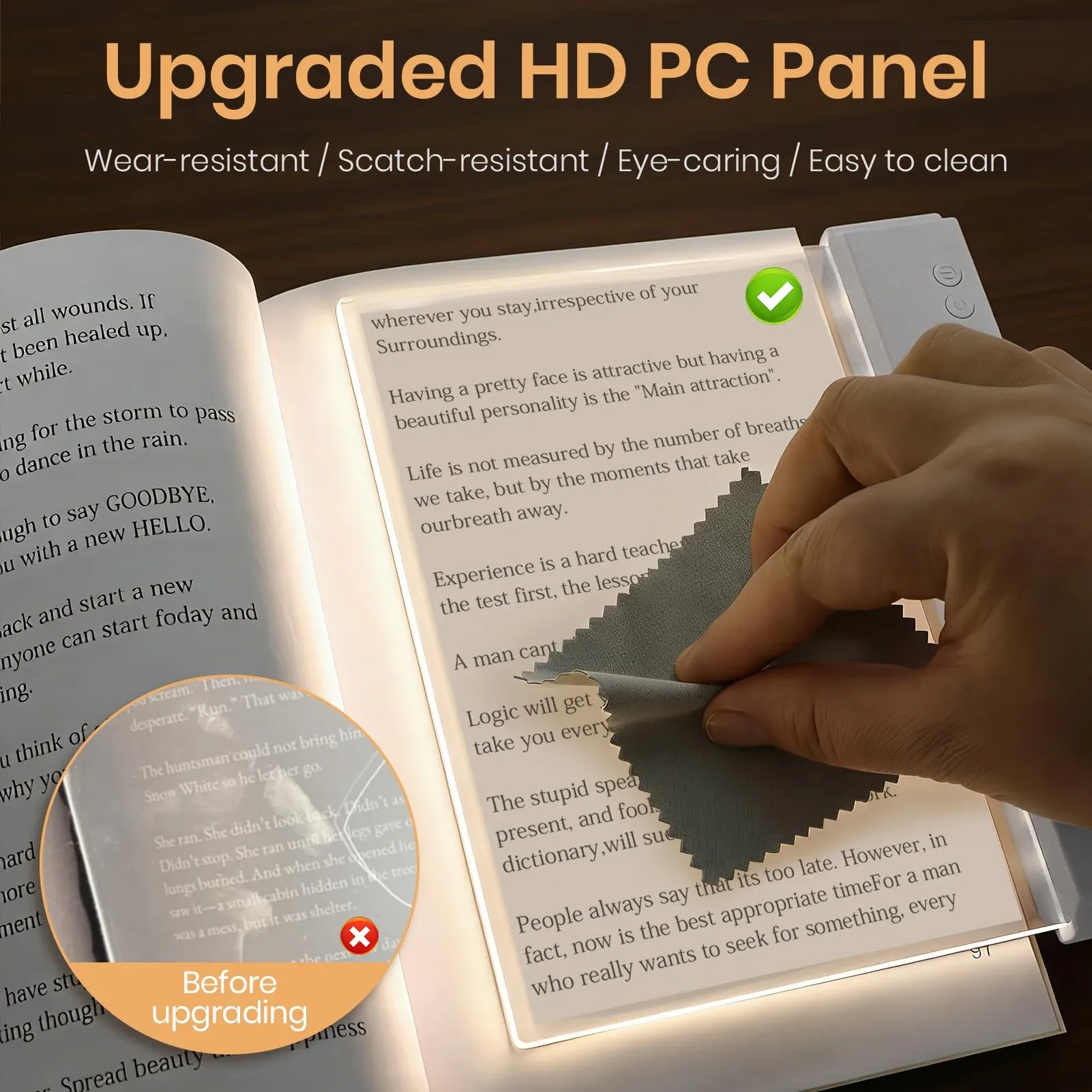 Lampe de lecture LED rechargeable USB - Design plat et transparent, 3 modes de couleur et minuterie - Image 6