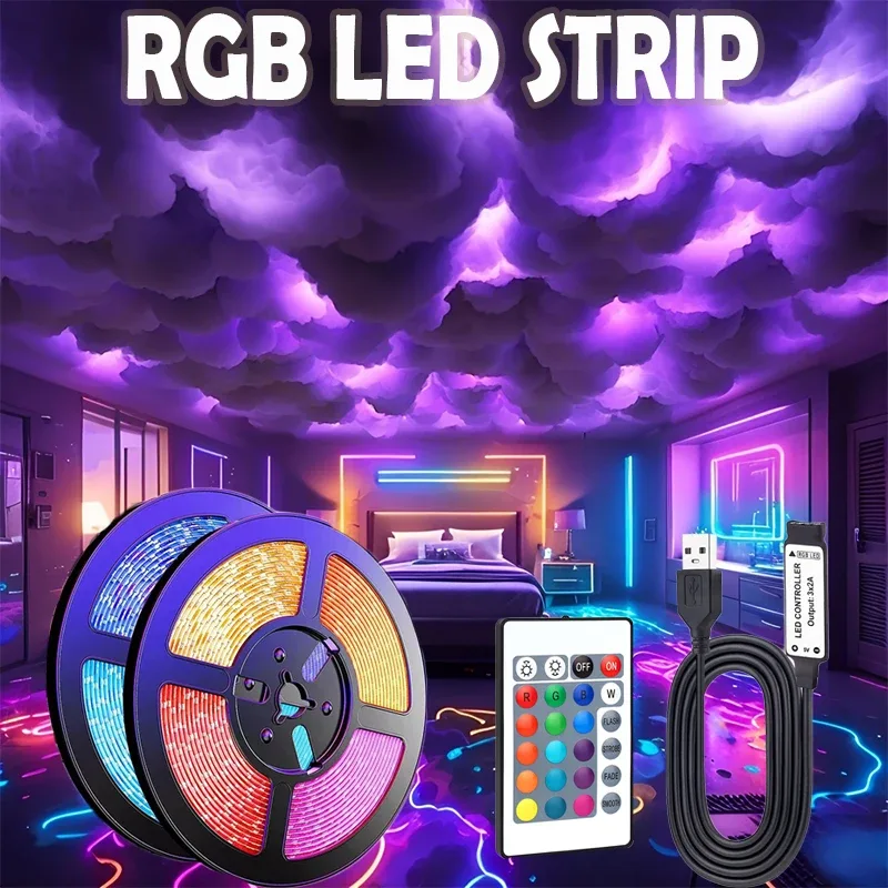 Ruban LED RGB USB 5V avec télécommande 24 touches - Image 1