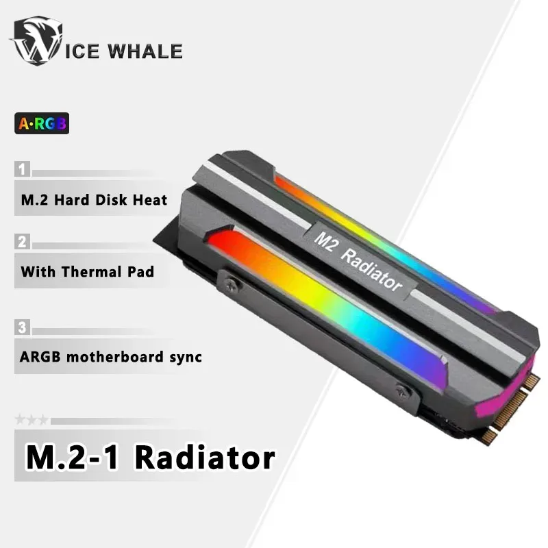 Dissipateur thermique ICE Whale M.2-1 ARGB Sync pour SSD NVMe M.2 2280 en aluminium - Image 1