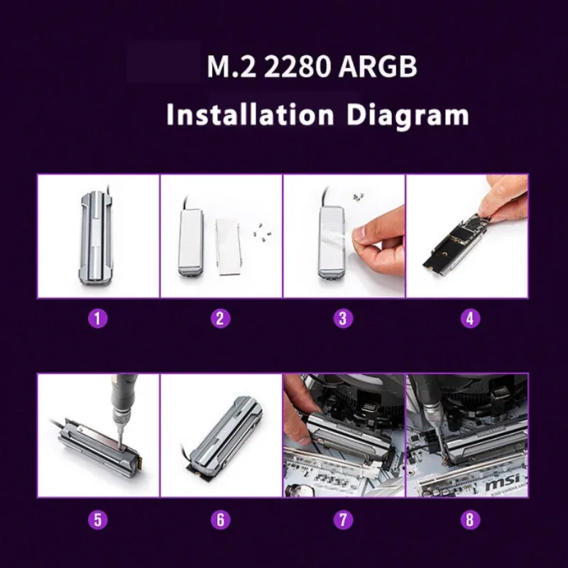 Dissipateur thermique ICE Whale M.2-1 ARGB Sync pour SSD NVMe M.2 2280 en aluminium - Image 3