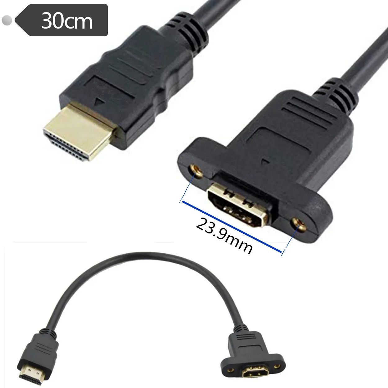 Rallonge HDMI 1.4 Mâle vers Femelle avec Montage sur Panneau - 30 cm - Image 1