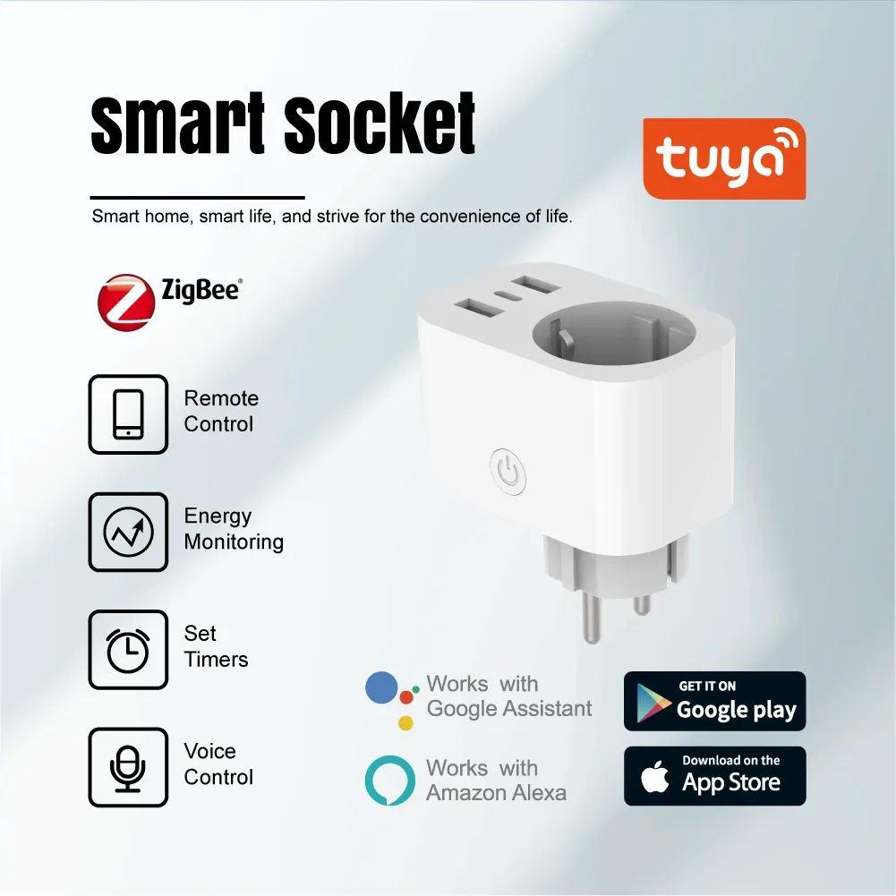 Prise connectée Wi-Fi avec charge rapide 20W, suivi de consommation et commande vocale - Compatible Alexa et Google Home - Image 1