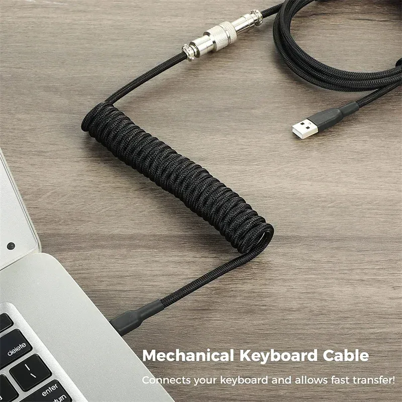 Câble USB-C spiralé pour clavier mécanique avec connecteur aviateur (3m) - Image 2