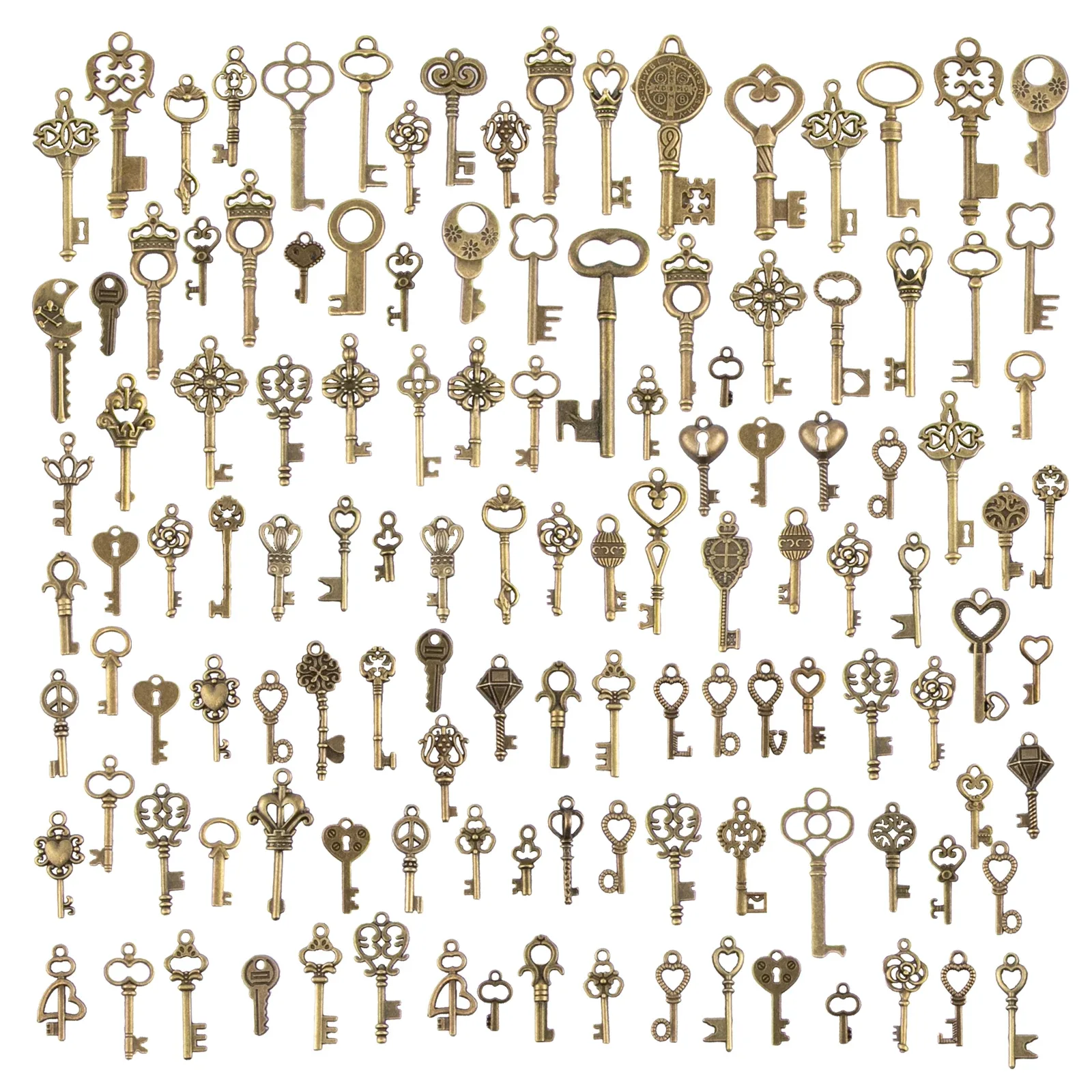 Lot de 125 clés vintage en bronze antique pour la création de bijoux - Image 1