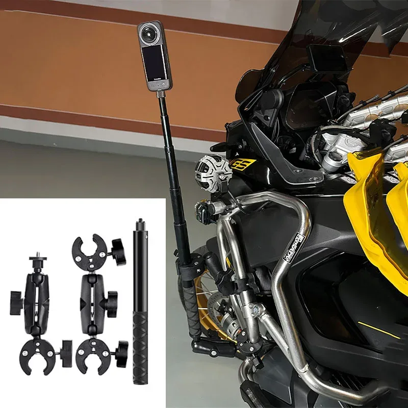 Double support de fixation moto avec perche à selfie extensible 1,5 m pour caméras d'action - Image 6