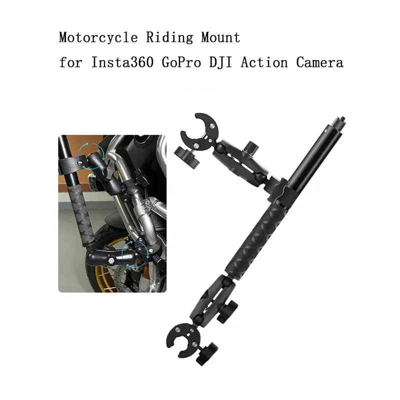 Double support de fixation moto avec perche à selfie extensible 1,5 m pour caméras d'action - Image 1