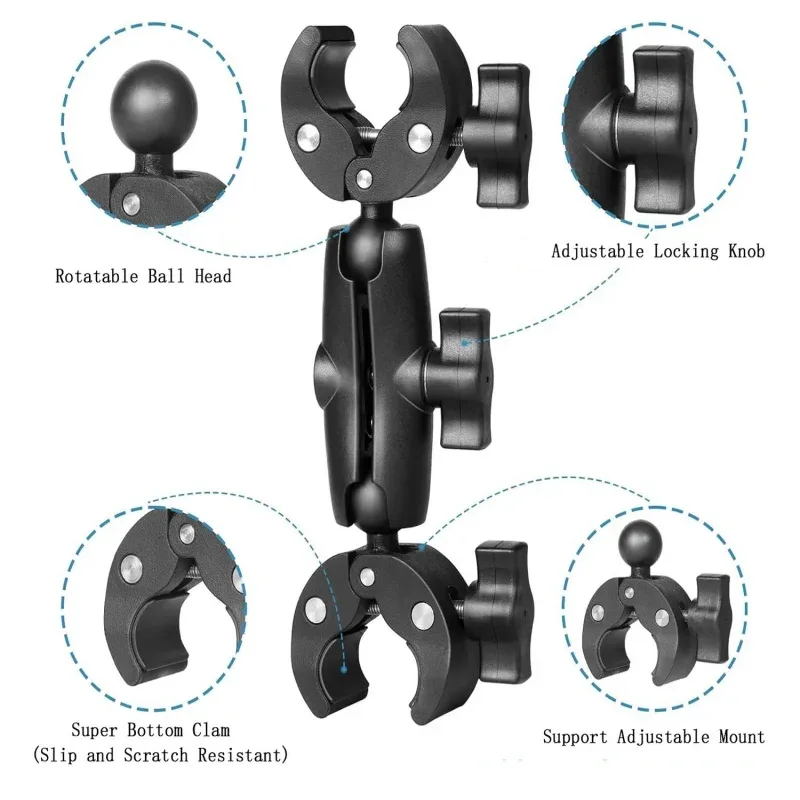 Double support de fixation moto avec perche à selfie extensible 1,5 m pour caméras d'action - Image 3