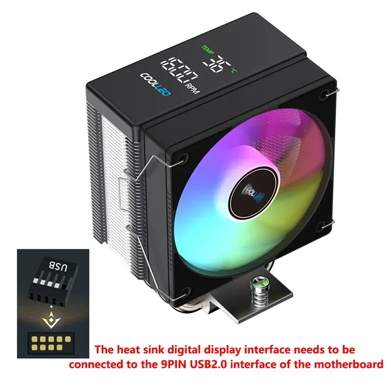 COOLLEO B40S DIG - Ventirad CPU avec Affichage de Température Digital, 4 Caloducs, TDP 200W, compatible LGA1700/115X/AM4/AM5 - Image 3
