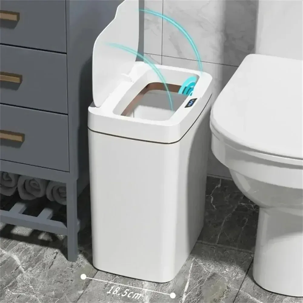 Poubelle de salle de bain intelligente 15L à capteur sans contact, design étroit - Image 1