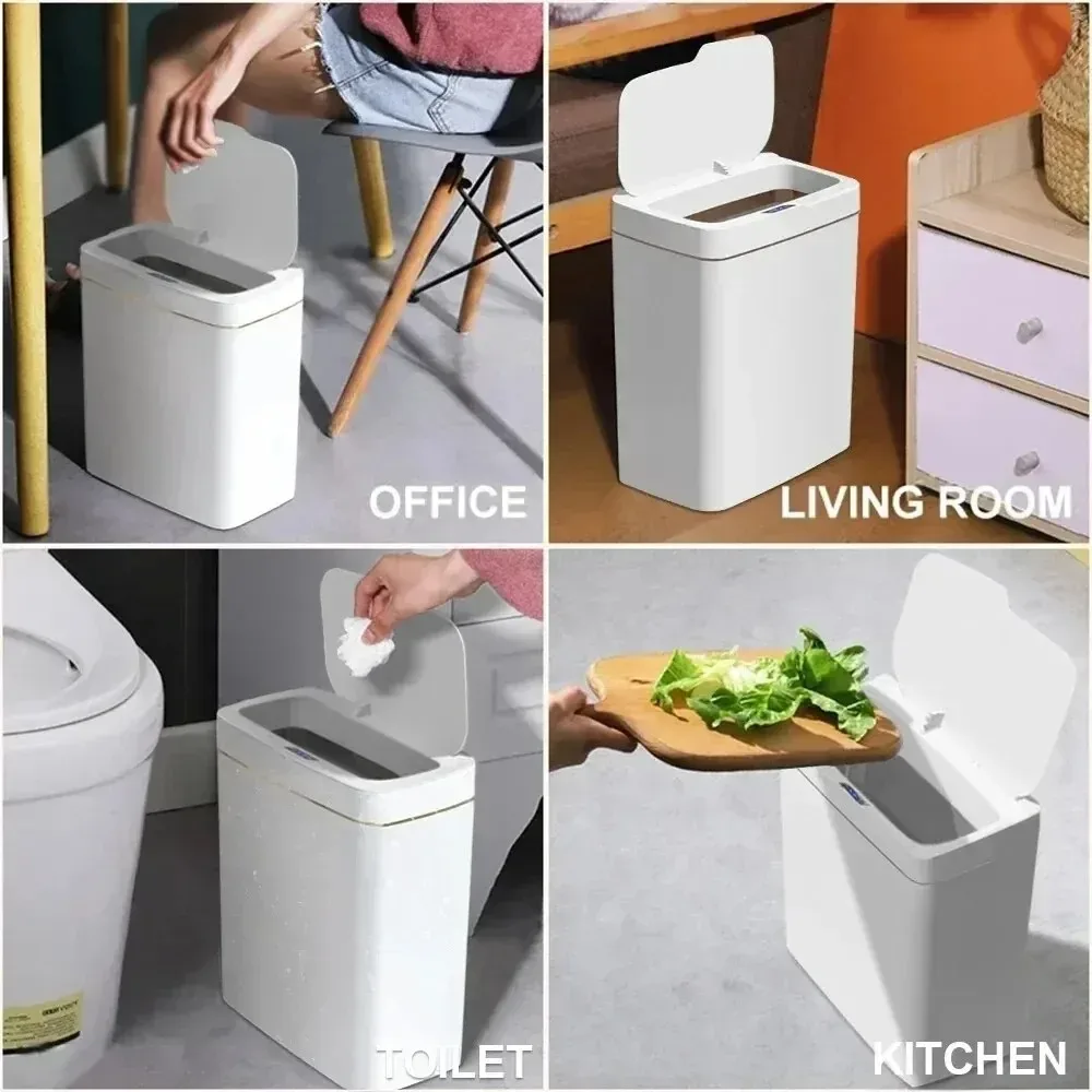 Poubelle de salle de bain intelligente 15L à capteur sans contact, design étroit - Image 4