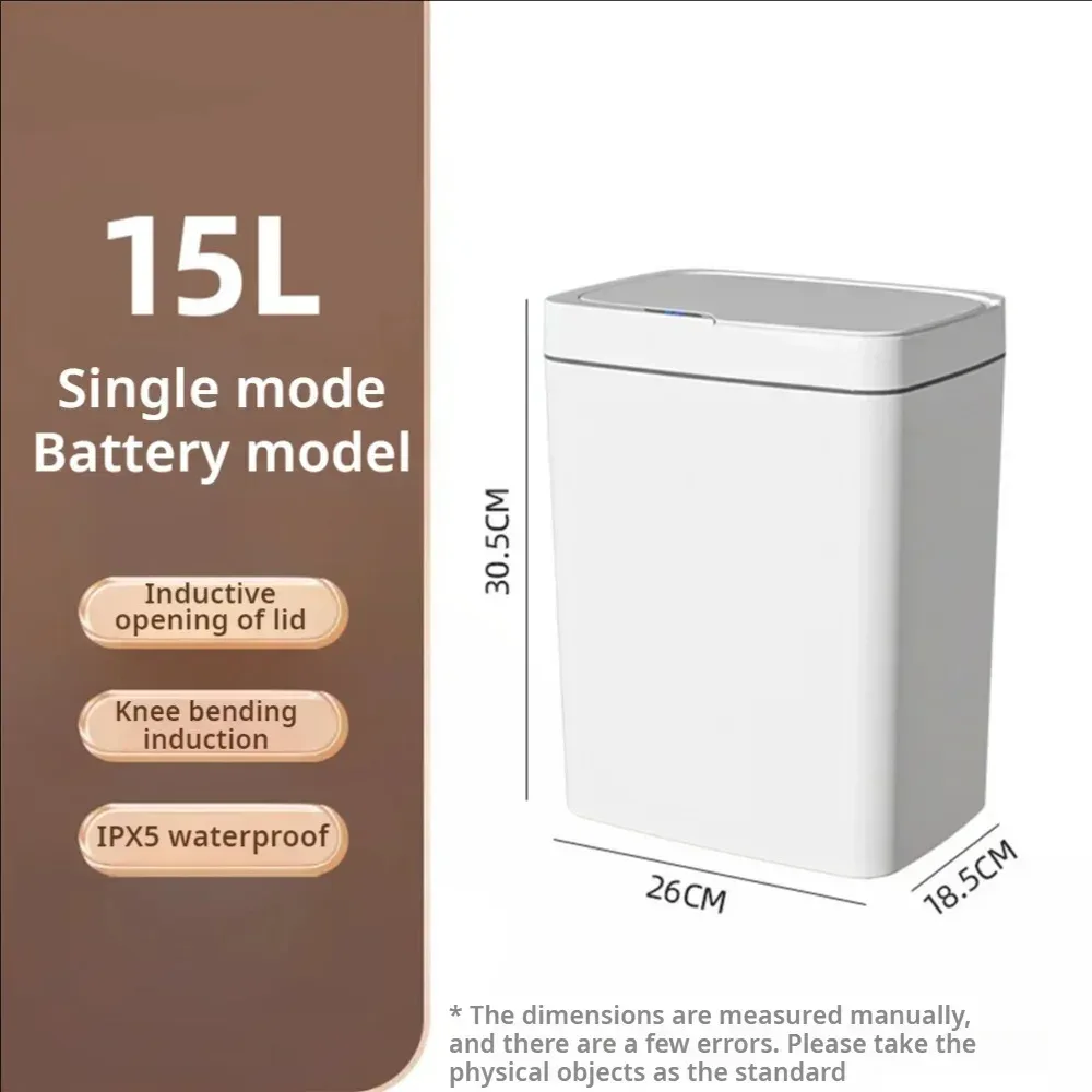 Poubelle de salle de bain intelligente 15L à capteur sans contact, design étroit - Image 5