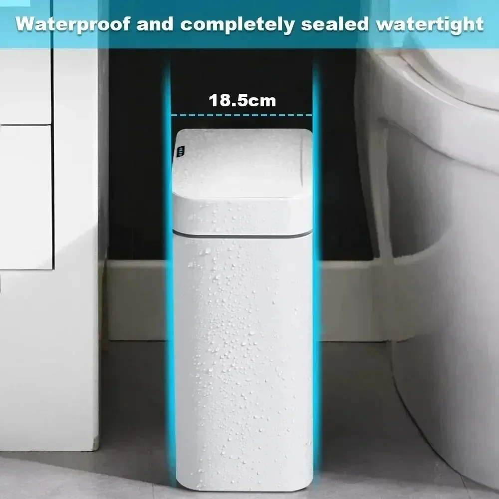 Poubelle de salle de bain intelligente 15L à capteur sans contact, design étroit - Image 3