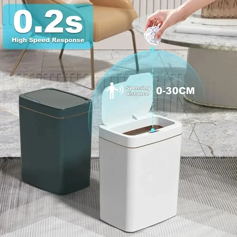 Poubelle de salle de bain intelligente 15L à capteur sans contact, design étroit - Image 2