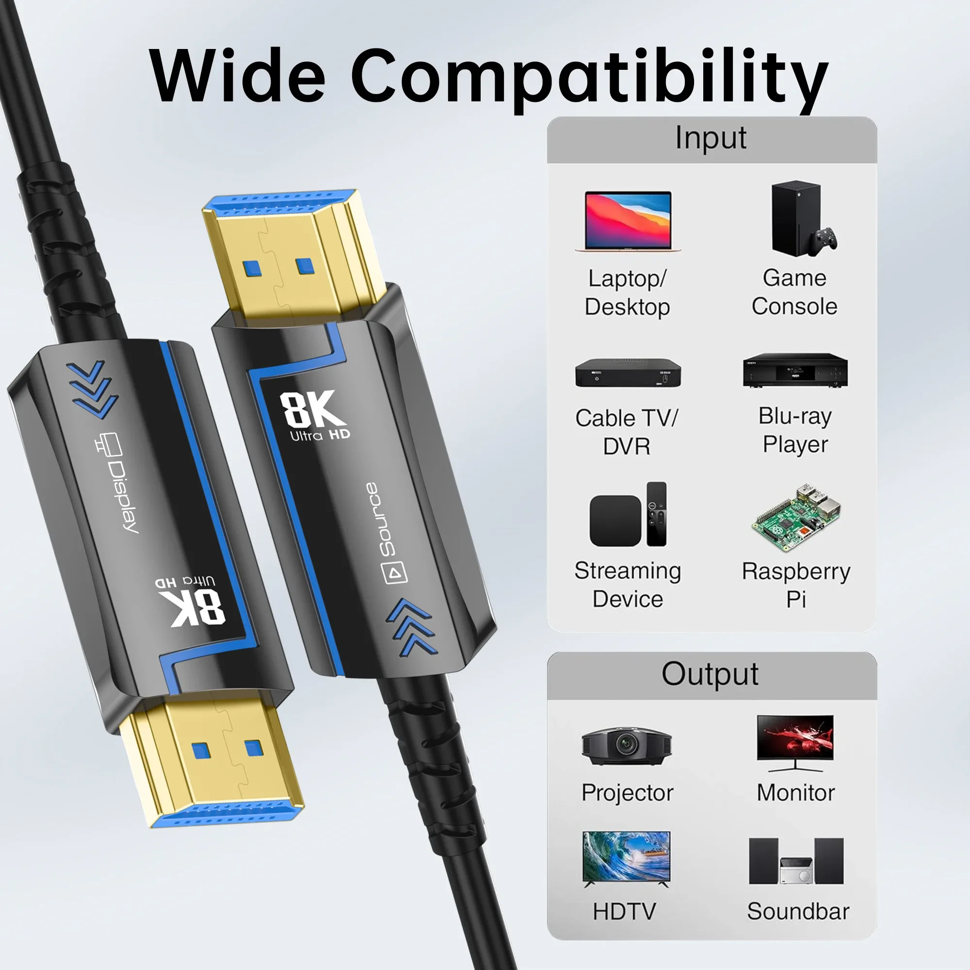 Câble HDMI 2.1 en fibre optique LMCNZZ - 8K@60Hz, 4K@120Hz, 48 Gbps, HDR dynamique, eARC - Image 2